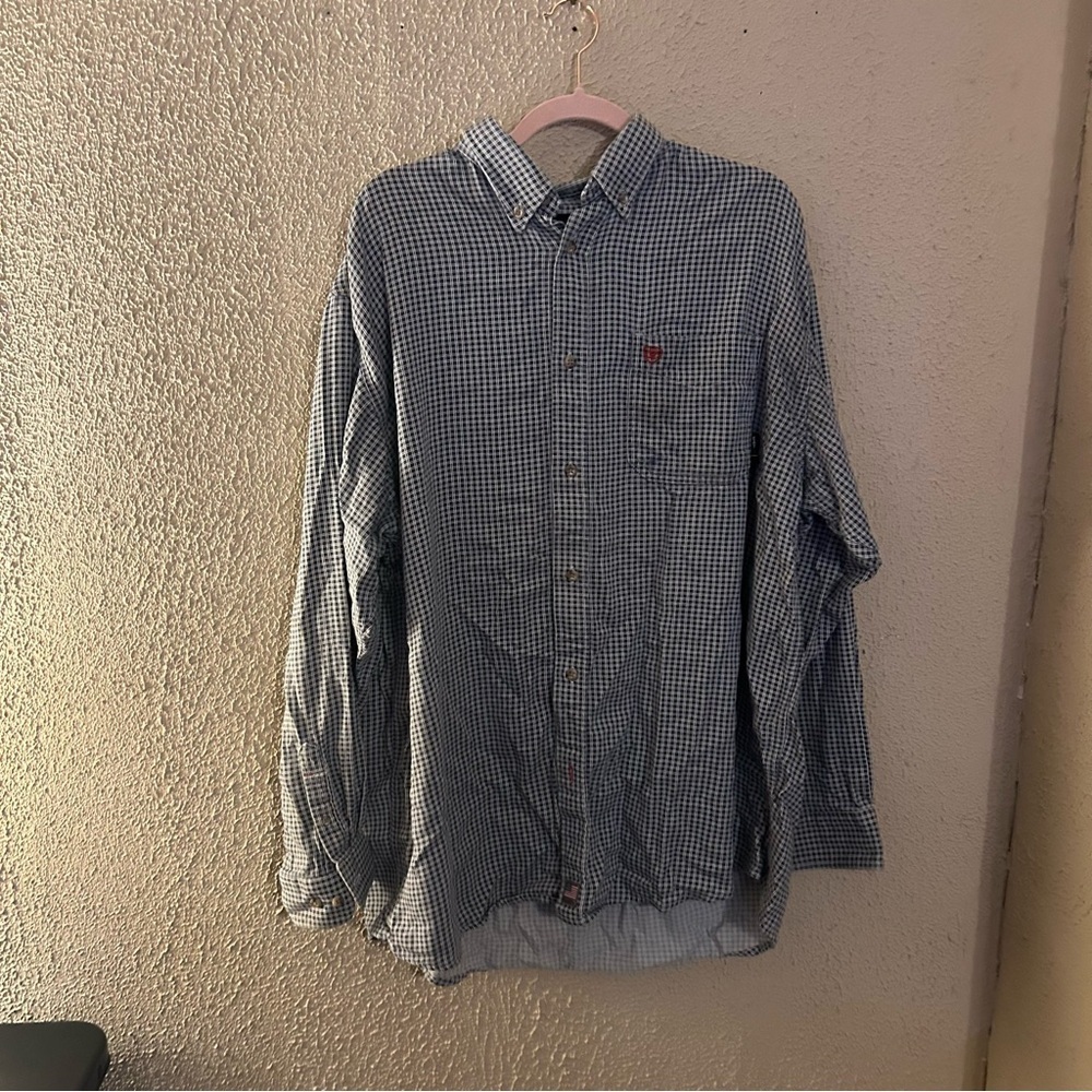 Ariat Flame Resistant Basic Work Shirt Button Up Size XXL Blue Plaid Everyday